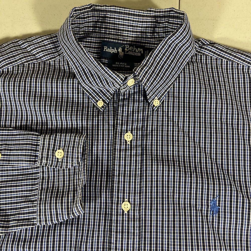 Ralph Lauren Button Down Shirt Long Sleeve Blue‎ Plaid Men's Size Large